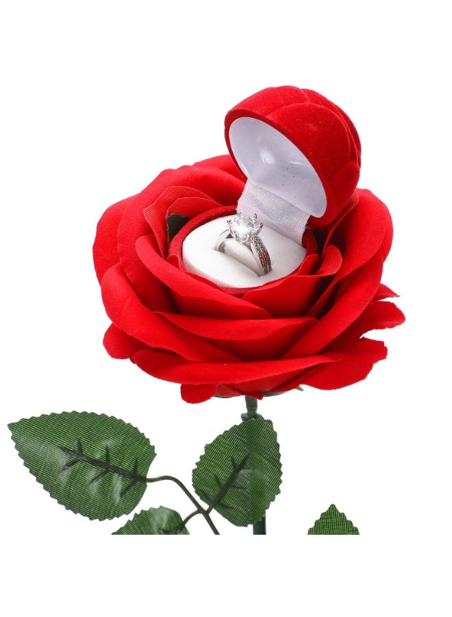 GNAFOTU Premium Red Rose Ring Box with Stem – Elegant Jewelry Case for Engagement, Proposal, Wedding, Anniversary – Classic Style Romantic Gift for Bride and Couple - Image 1